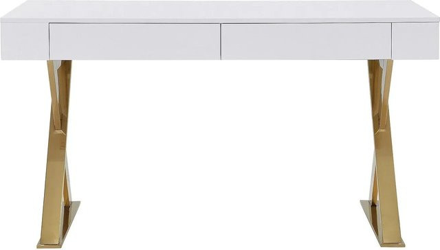 Schreibtisch PLEISA in Weiß und Gold, Breite: 140 cm - Bild 1