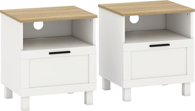 HOMCOM 2er-Set moderne Nachttische in Weiß mit Schublade und offenem Fach sowie Holzbeinen, B/T/H: 45 x 38 x 50 cm - Bild 1