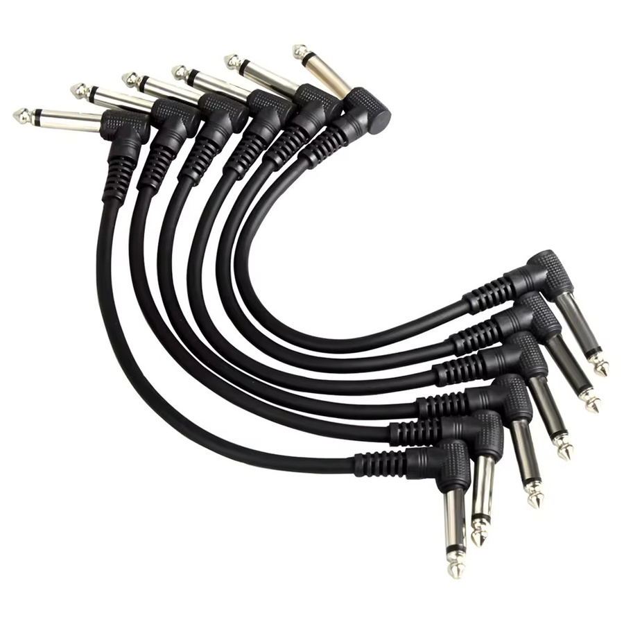 IRIN 6er Set Gitarren Effektpedal Kabel mit 6,35mm Winkelstecker, schwarz, geschirmt und rauscharm - Bild 3