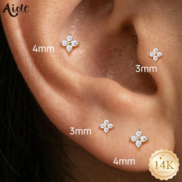Aide Piercing Ohrstecker, 14K Massivgold, Zirkonia, Damen - Bild 1