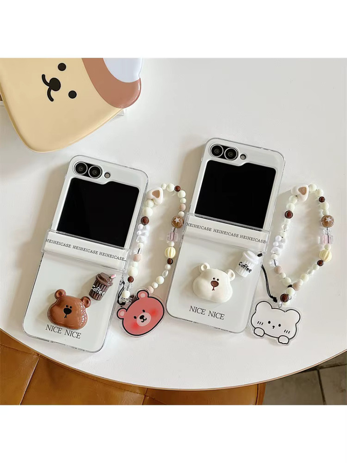 Stoßfeste Handyhülle mit 3D Cartoon Bär und Kette für Samsung Galaxy Z Flip 7 6 5 4 3 und Z Flip7 FE in Braun - Bild 4