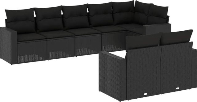 vidaXL 8-tlg Garten-Sofagarnitur in L-Form aus schwarzem PE-Rattan mit Kissen und pulverbeschichtetem Stahlgestell - Bild 1