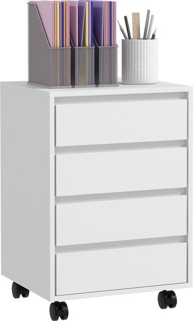 HOMCOM Rollcontainer mit 4 Schubladen in Weiß, moderner Büroschrank für dein Home-Office - Bild 1
