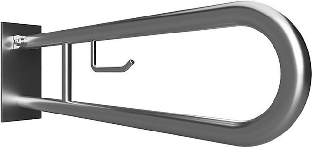 Brillantbad BELP Stützklappgriff in U-Form mit Toilettenpapierhalter aus Edelstahl gebürstet in Silber, B/T/H: 10,0 x 25,0 x 76,6 cm, 120 kg Traglast - Bild 1