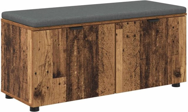 vidaXL Flurbank aus Altholz in Braun mit Kissen, Regal und Tür für den Flur, B/T/H: 100 x 38 x 46 cm - Bild 1