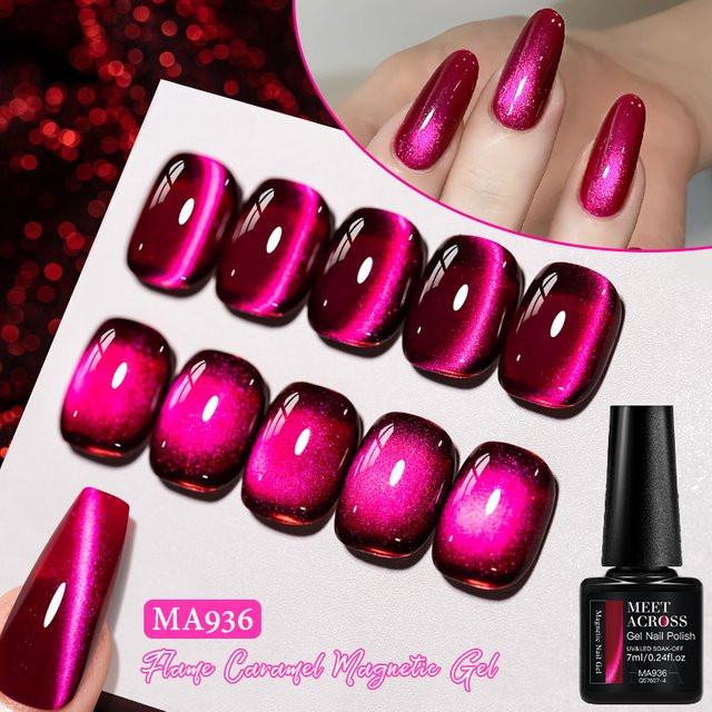 MEET ACROSS Karamell Magnetischer Gel Nagellack, Schimmernd, Rot - Bild 1