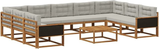 vidaXL Outdoor-Sofagarnitur aus Akazienholz mit 10 Kissen in Natur und Hellgrau - Bild 1