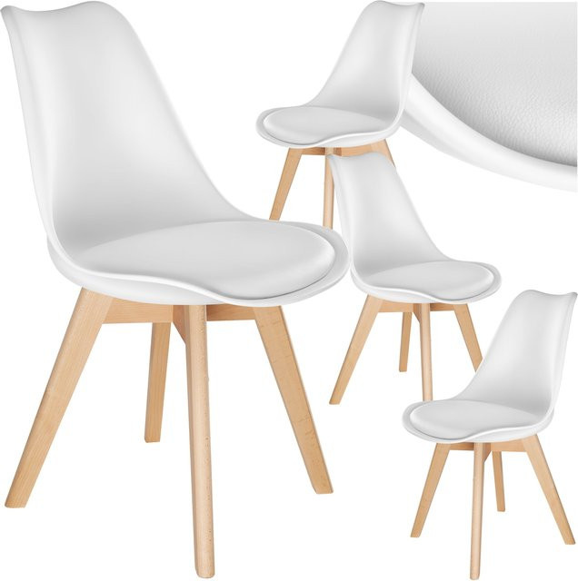 tectake Set Esszimmerstuhl Frederikke Scandi-Design mit gepolsterter Sitzfläche in Weiß, 4er Set, B: 49 cm, T: 53 cm, H: 82 cm - Bild 1
