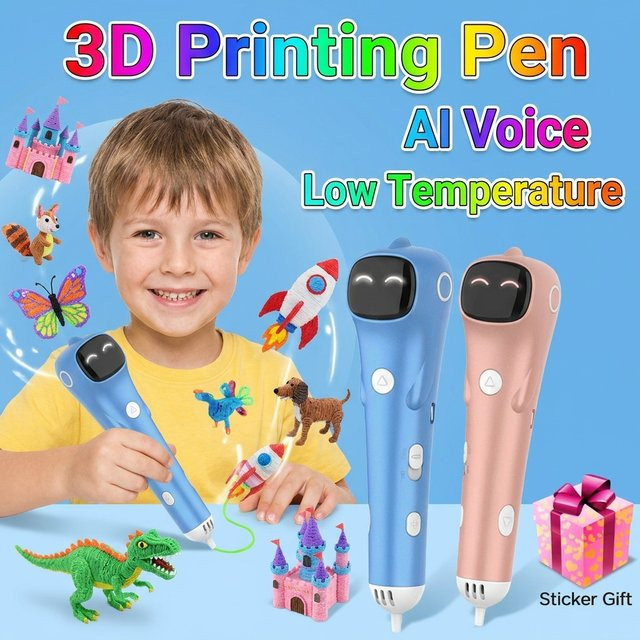JuniorCare 3D-Druckstift, mit niedriger Temperatur, eingebauter Batterie, Sprachausgabe, 1,75 mm PCL-Filament - Bild 1