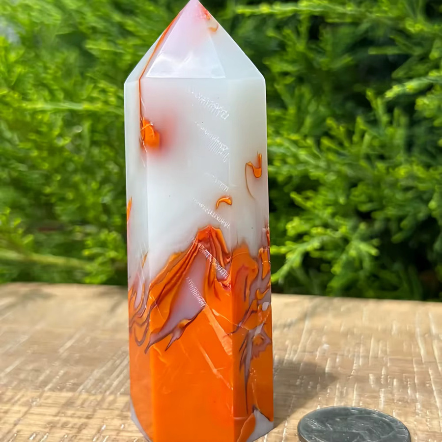 CRYSTALHOLA Hühnerblut-Achat-Kristallturm in Weiß und Orange als dekorative Kristallspitze aus Stein - Bild 3