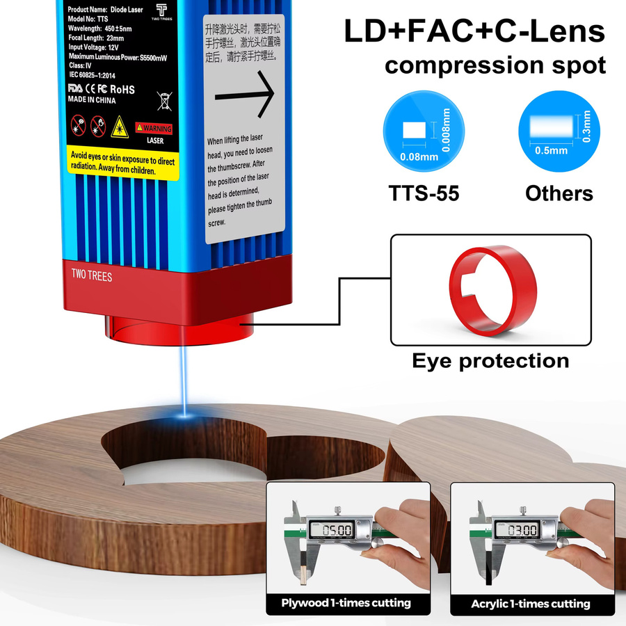 Twotrees CNC Laser Gravurmaschine mit 40W/80W Leistung und Wifi-Steuerung zum Schneiden von Holz, MDF, Acryl und Metall - Bild 3