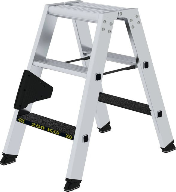 PROREGAL Stufen-Stehleiter Clip-Step R13 beidseitig begehbar, Farbe: Silber, Belastbarkeit: 250 kg, 2 x 3 Stufen - Bild 1