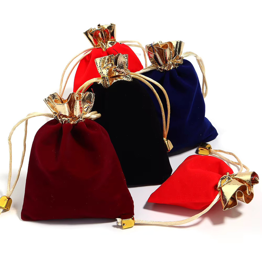 Samt Geschenktaschen mit Kordelzug in Gold für Schmuck und Geschenke - Bild 3