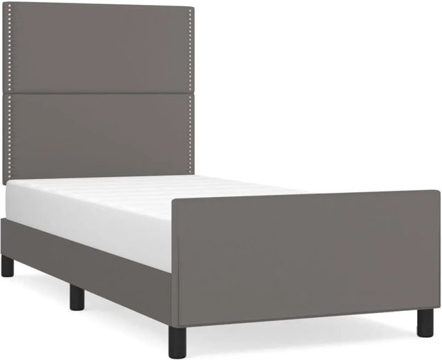 vidaXL Bettgestell mit Kopfteil in Grau aus Kunstleder und Lärchenholz, B/T/H: 100 x 200 x 103 cm - Bild 1