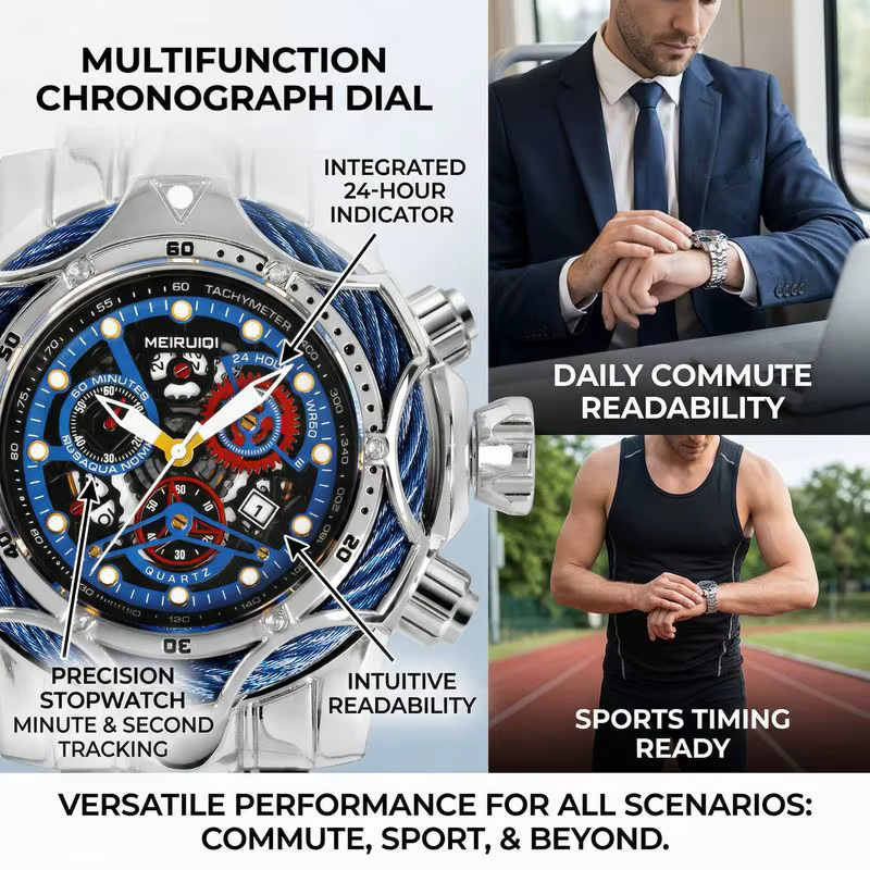 MEIRUIQI Armbanduhr, Quarz, Edelstahl, Gold, Textil/NATO, Herren - Bild 3