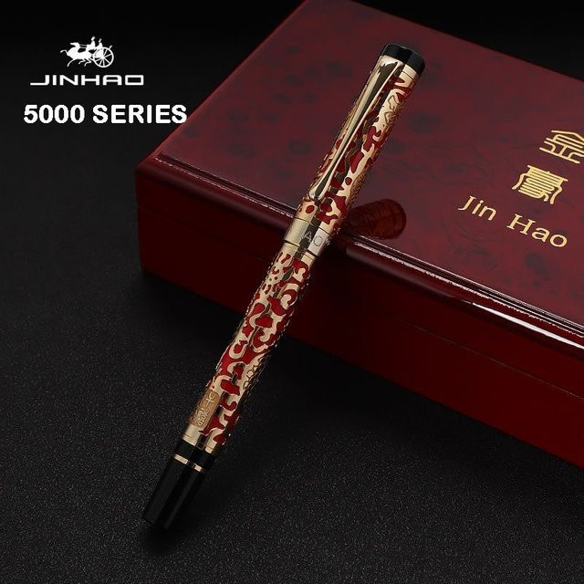 Jinhao 5000 Luxus-Füllfederhalter aus Metall mit Drachentextur in Rot - Bild 1