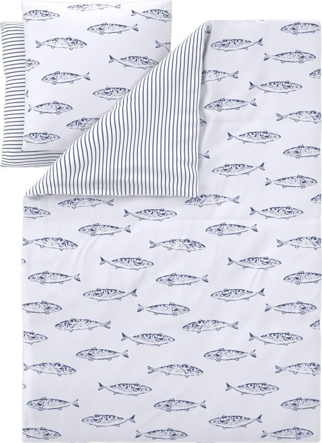 LIVARNO Edel-Renforcé-Bettwäsche aus Baumwolle mit Fisch-Motiv, Multicolor, B/H: 200 x 220 cm - Bild 1
