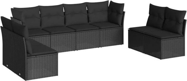 vidaXL 8-tlg Garten-Sofagarnitur in U-Form aus Polyrattan mit Kissen, Schwarz - Bild 1