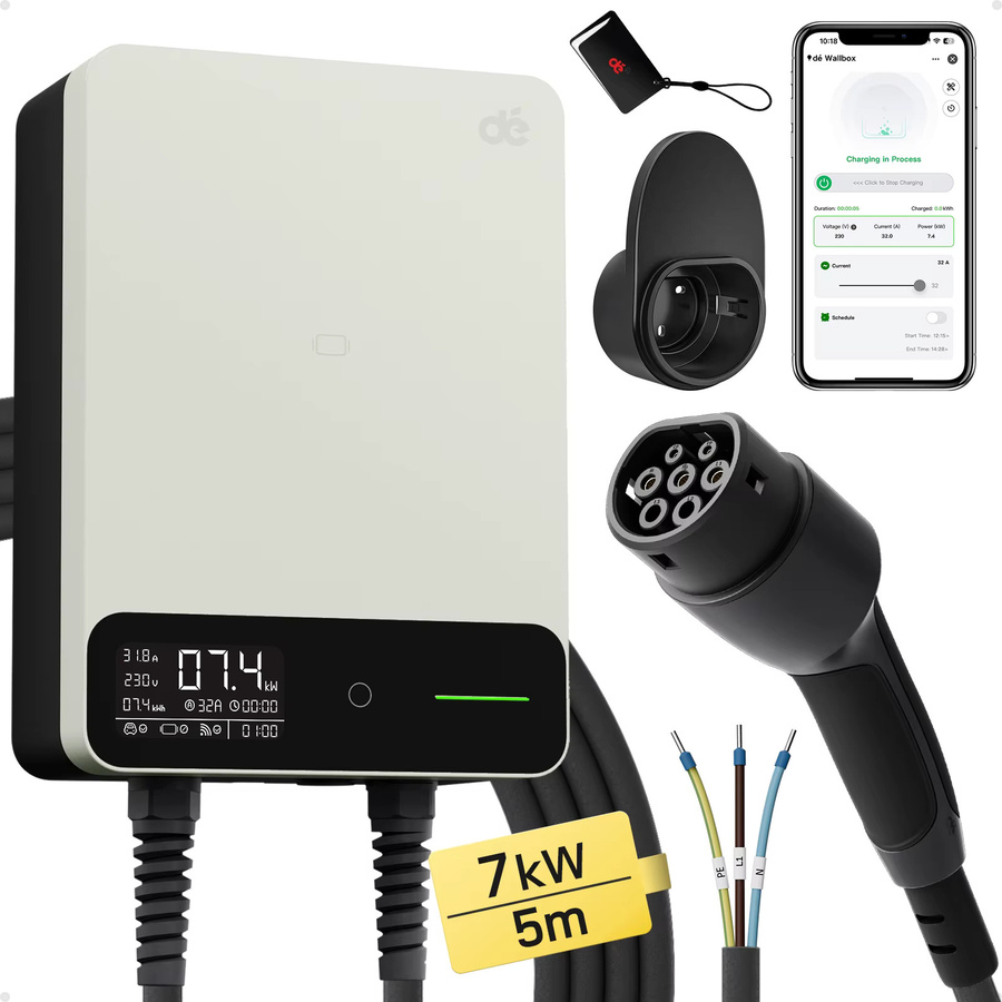 dé Wallbox 7 kW Heimladestation Weiß mit App, 32 A, 1 Phase, Typ 2 Ladekabel (5 m oder 7,5 m) und Stromzähler - Bild 6