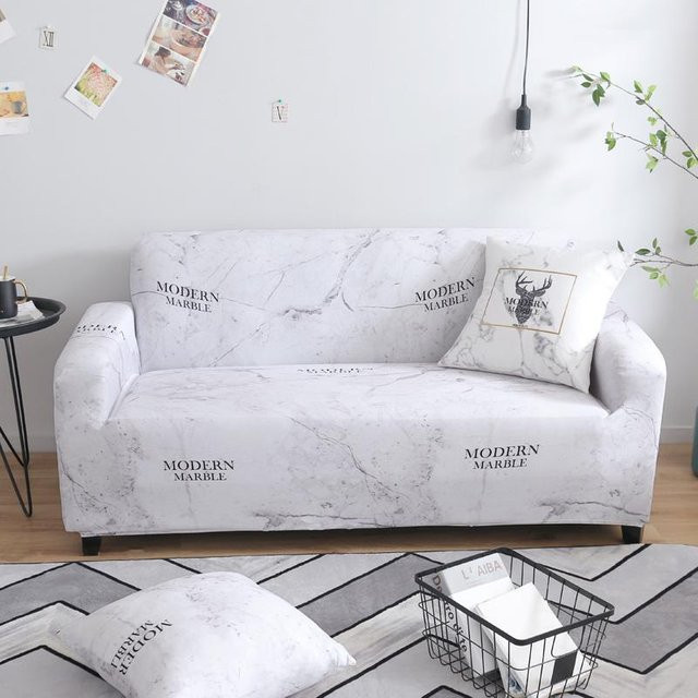 Elastischer Stretch-Sofabezug von Yiran bag für L-Form Sofas und Sessel, modern mit Grafikdesign, weiß/mehrfarbig - Bild 1