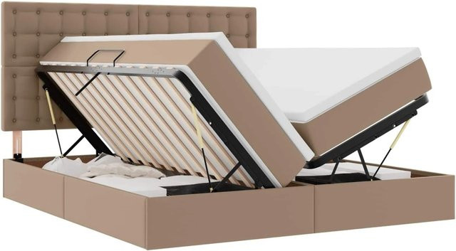 vidaXL Aufbewahrungsbett mit Matratze in Cappuccino Braun, B/T: 200 x 200 cm - Bild 1