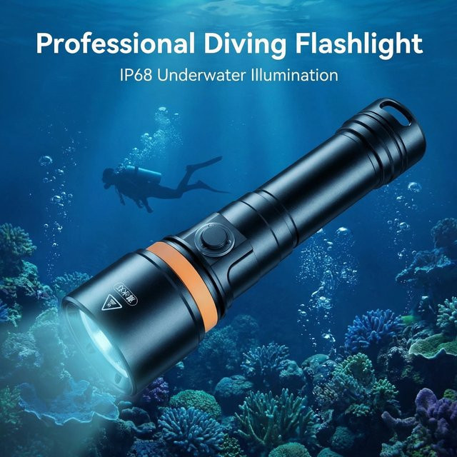Professionelle amphibische Tauchlampe in Schwarz mit IP68 Wasserdichtigkeit und langer Akkulaufzeit für Unterwasserbeleuchtung und Outdoor-Tauchexpeditionen - Bild 1