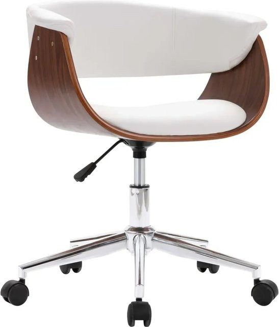 vidaXL Esszimmerstuhl drehbar in Weiß mit Kunstleder und Bugholz-Design, B/T/H: 59,5 x 58,0 x 110,0 cm - Bild 1