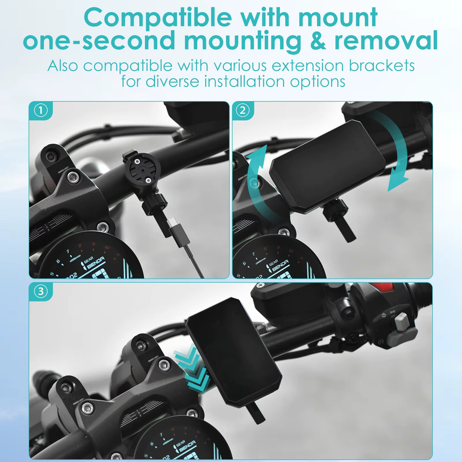 Icreative Smart-Display für Fahrrad und Motorrad mit 3,6 Zoll Display, IP66 wasserdicht, kabelloses CarPlay und Android Auto, GPS Navigation und Stereo, Schwarz, 3000mAh Akku - Bild 3