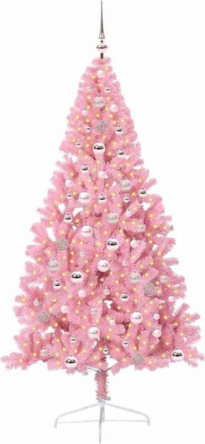 vidaXL Künstlicher Weihnachtsbaum Rosa mit Warmweißer LED-Beleuchtung, Höhe: 240 cm, aus PVC und Metall - Bild 1