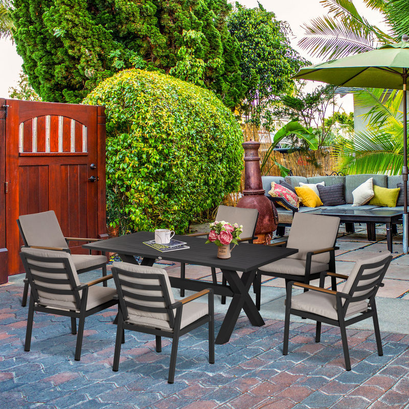 Outsunny Gartenmöbel-Set für 6 Personen mit Tisch und 6 Stühlen aus Aluminium in Schwarz Grau, B/T/H: 175 x 92,5 x 73 cm - Bild 2
