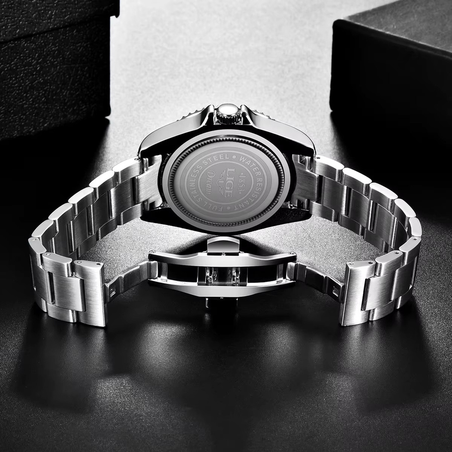 LIGE Armbanduhr Quarz, Edelstahl, Grün, Herren - Bild 5