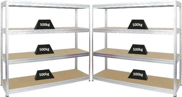 2x PROREGAL Dino Schwerlastregal Set, verzinkt, H x B x T: 180 x 200 x 60 cm, Fachlast 500 kg, silber - Bild 1