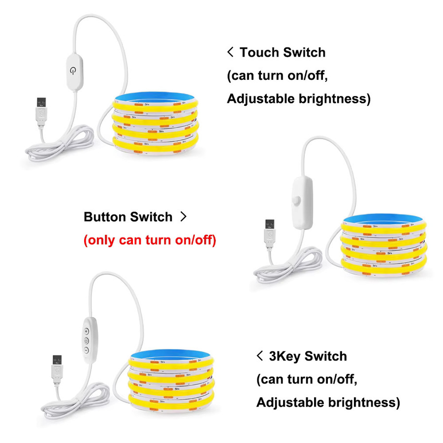 GAHADA LED COB Streifen Licht mit Touch Dimmer, USB 5V, Weiß, Flexible Lineare Beleuchtung für TV Hintergrundbeleuchtung und Wand Dekoration - Bild 2