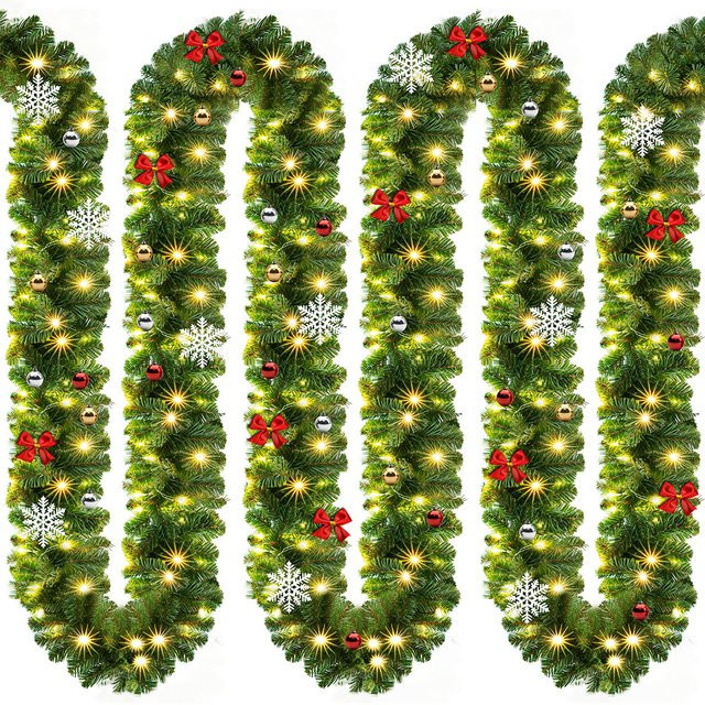 Casaria Weihnachtsgirlande mit LED-Beleuchtung in Warmweiß, 10m, Grün/Mehrfarbig, In- und Outdoor geeignet - Bild 1