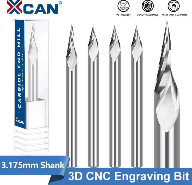 XCAN Hartmetall Fräser für PCB 3D Gravur mit 3,175 mm Schaft in Silber - Bild 1