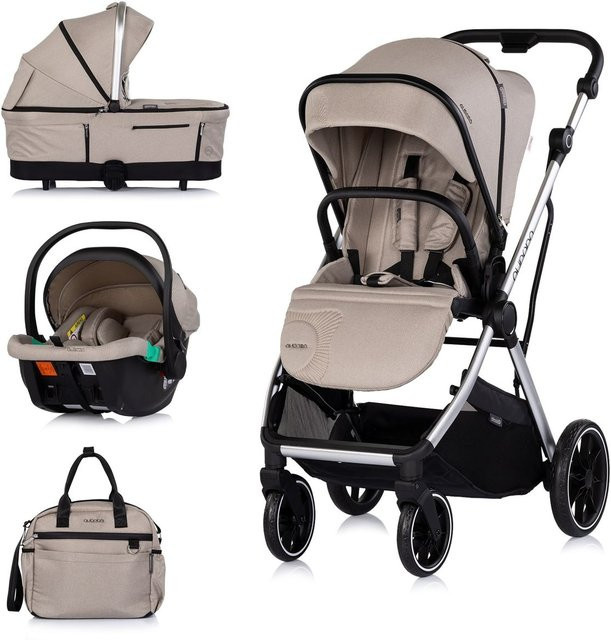 Chipolino Kombikinderwagen Aurora 3 in 1 mit Babyschale, Babywanne, Sportsitz und Wickeltasche in Hellbraun/Beige - Bild 1