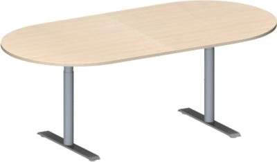 Schäfer Shop Genius Konferenztisch MODENA FLEX, oval, T-Fuß Rundrohr, Ahorn/weißaluminium, B: 200 cm, T: 100 cm, H: 65-85 cm - Bild 1