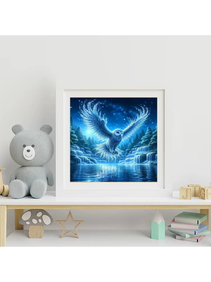 Momoart Diamantmalerei Eule als DIY Stickerei Set in Blau, Rund, Durchmesser: 20 cm - Bild 3