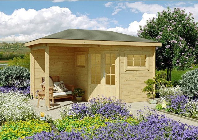 Fjordholz Gartenhaus Evelyn 2B als 5-Eck Blockhaus in Braun mit Walmdach - Bild 1