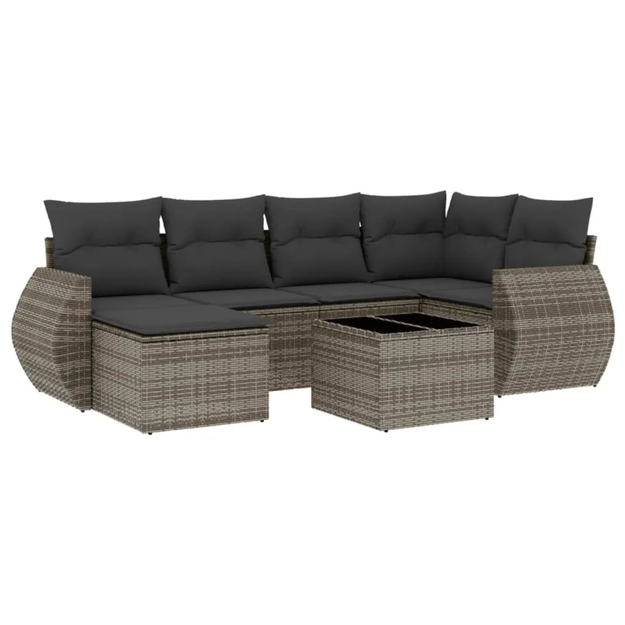 vidaXL 7-tlg Garten-Sofagarnitur aus Poly Rattan mit Kissen in Grau, Modell 72 - Bild 2