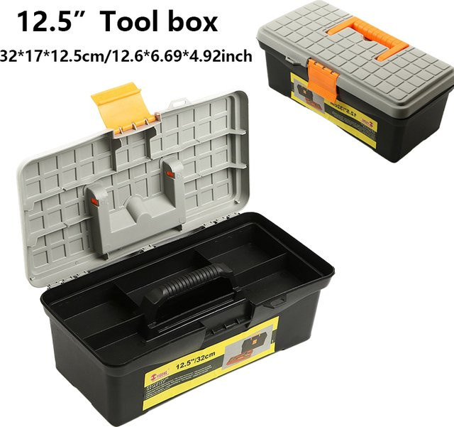 HILEBACK Werkzeugkasten 12,5 Zoll in Schwarz, doppellagige Werkzeug-Aufbewahrungsbox mit großer Kapazität, B/T/H: 32,0 x 17,0 x 12,5 cm - Bild 1