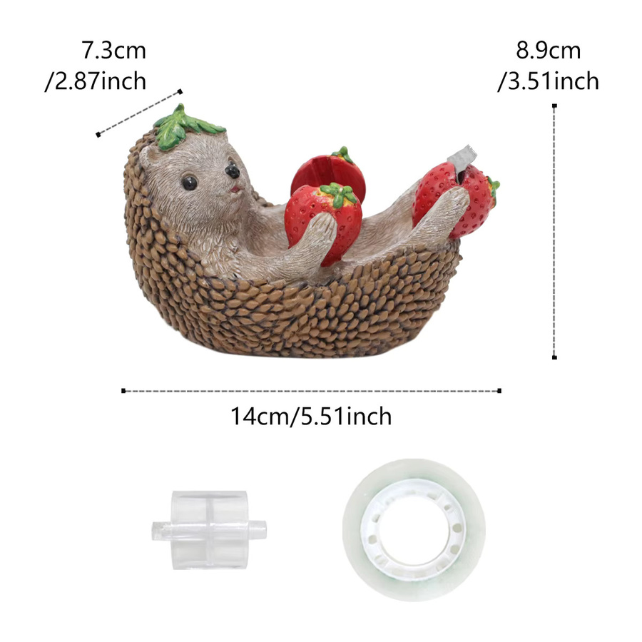 Igel Klebebandhalter und Klebebandmesser Set aus Resin in Braun und Multicolour als dekoratives Schreibwaren-Ornament für dein Zuhause oder Büro - Bild 3