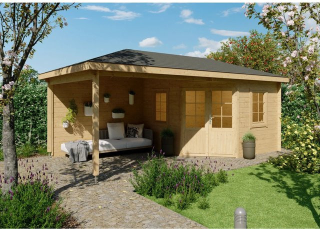 Fjordholz Gartenhaus Modell Evelyn 3C als 5-Eck aus imprägniertem Holz in Farblos/Braun mit Fenstern und Schloss - Bild 1