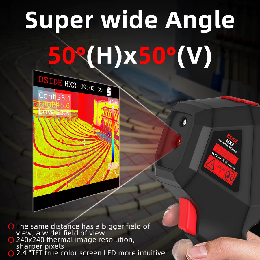 BSIDE Hand-Wärmebildkamera in Schwarz mit 240 x 240 Auflösung, 15 Farbpaletten und PC-Analysesoftware für Stromkreistests (Temperaturbereich -20 bis 550 °C) - Bild 5