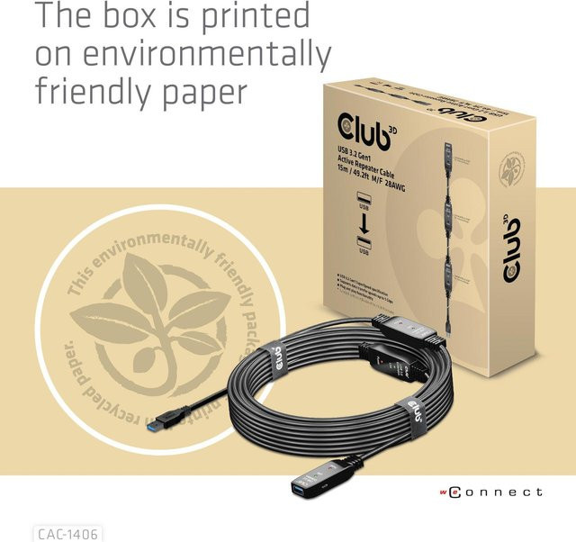 Club3D USB-Verlängerungskabel USB 3.2 Gen 1 mit USB-A und Micro-USB, Schwarz, Länge: 15 m, CAC-1406 - Bild 1