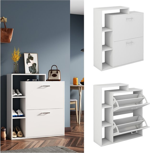 Schuhschrank Tobias von Oskar-Store in Weiß, 2-fach Schuhkipper mit Regal, B: 80 cm, H: 90 cm, T: 80 cm - Bild 1