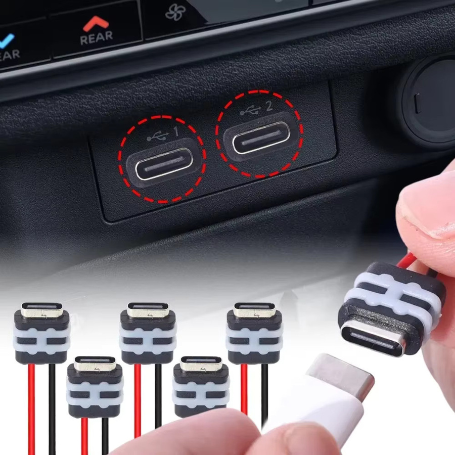 Wasserdichte USB-C-Stromversorgungsbuchse mit Kabel, 2-polig, 5 V, 3 A, Schwarz - Bild 3