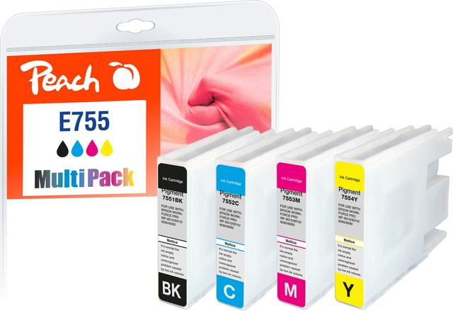 Peach E754/755/756 4 XL Druckerpatronen Set für Epson T755XL, kompatibel mit Epson WorkForce Pro WF-6530 MFP und WF-8090, Multicolor (Schwarz, Cyan, Magenta, Gelb) - Bild 1