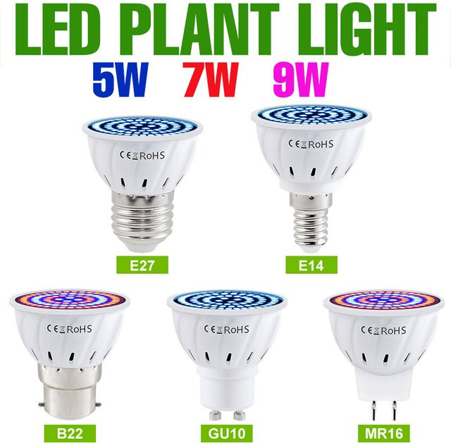 LED Vollspektrum Pflanzenlampe für Indoor Growbox und Blumen, E27/E26/E14/GU10/MR16, Weiß - Bild 1