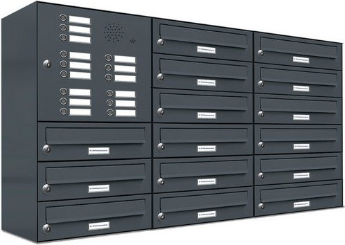 AL Briefkasten für 15 Parteien, Aufputzmontage, grau, B/H/T: 115,9 x 69 x 27,5 cm - Bild 1